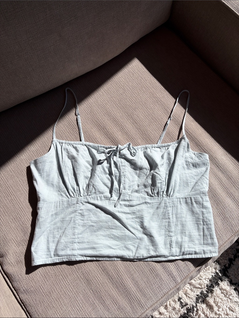 Abercrombie & Fitch Pale Blue Linen-Blend Tie-Front Crop Top